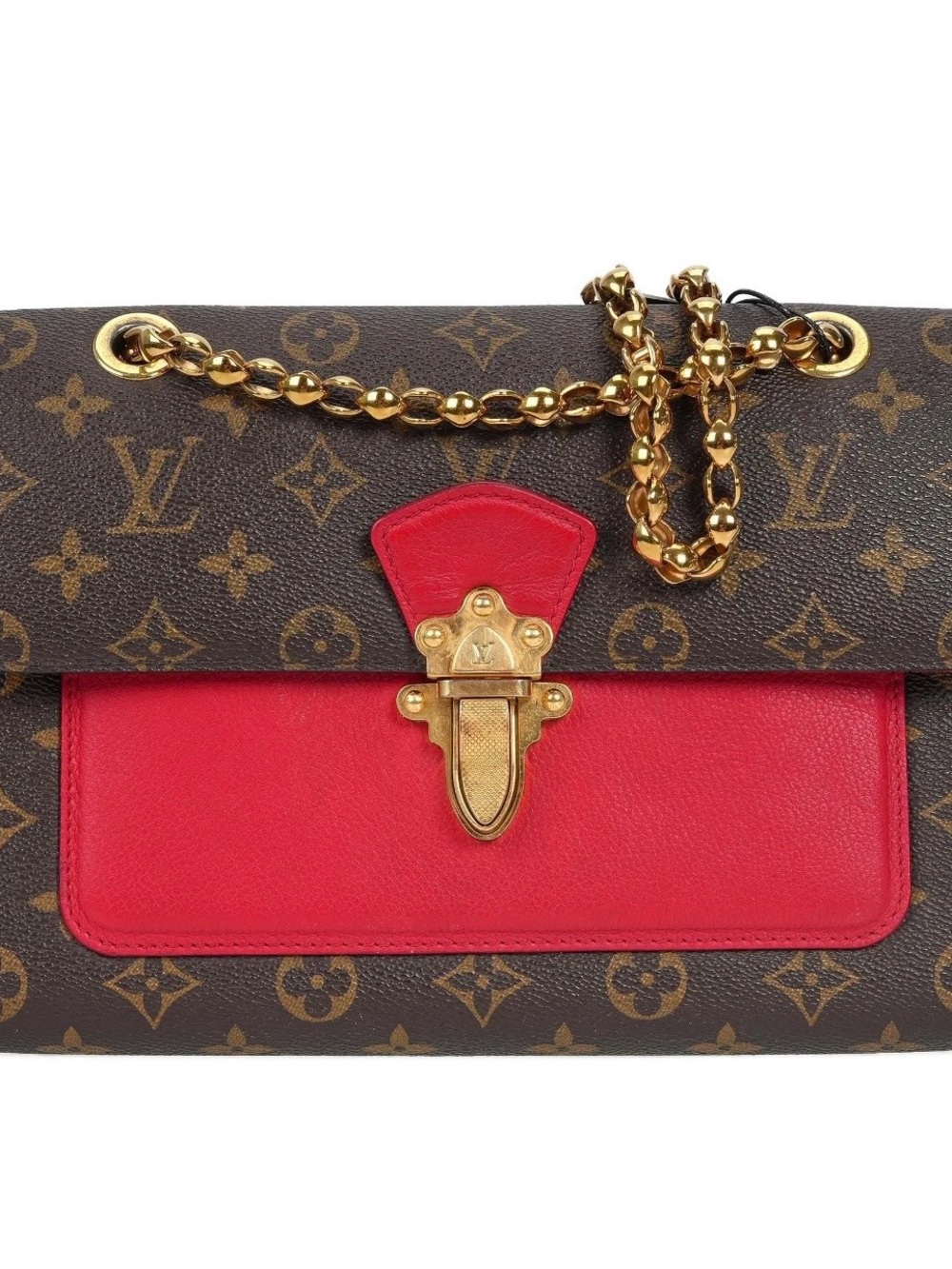 Louis Vuitton Monogram Canvas Crossbody with Red Leather Pocket and Gold Chain